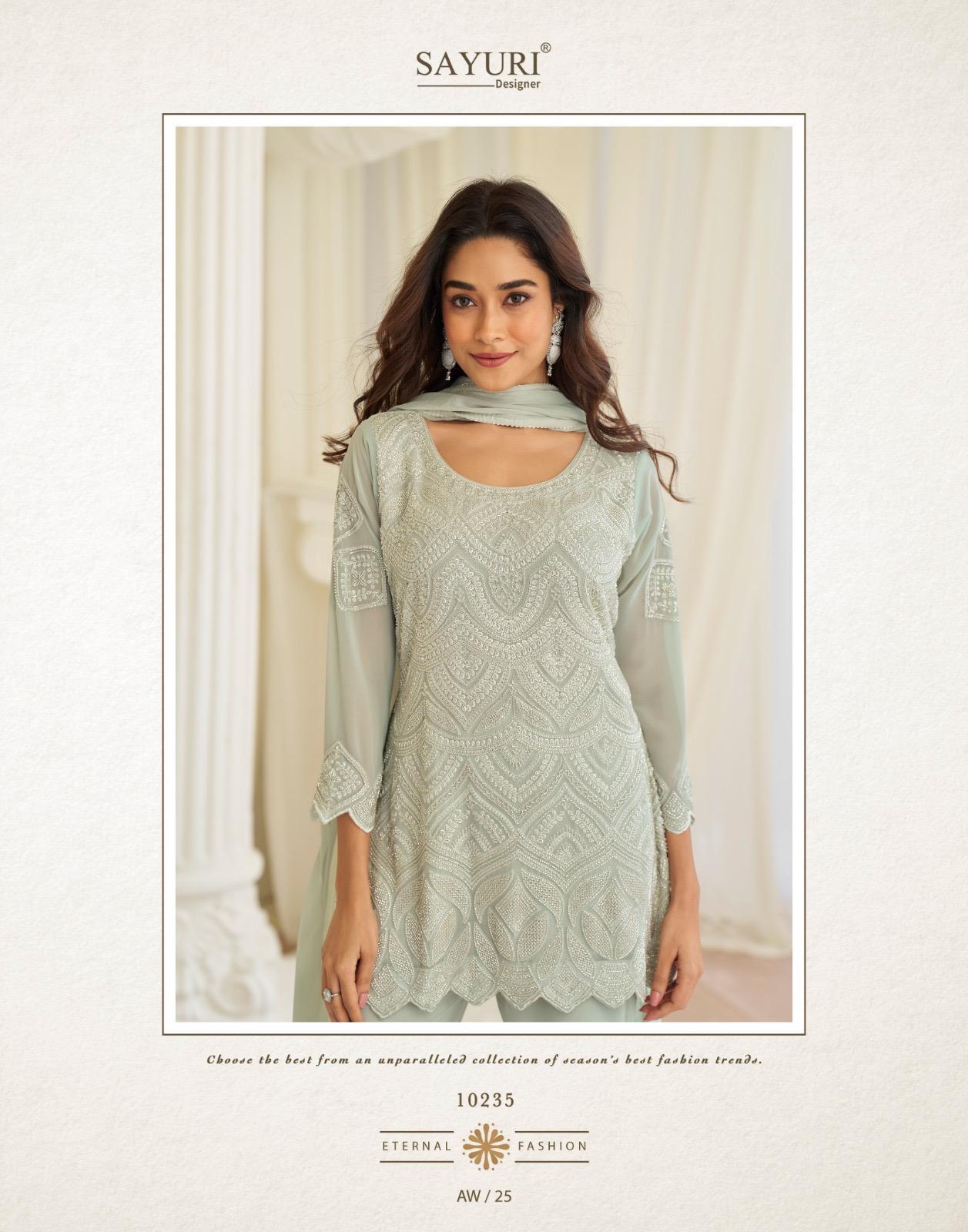 Sayuri Hoor Premium Georgette Chinon Heavy Embroidery Top With Plazzo Pant