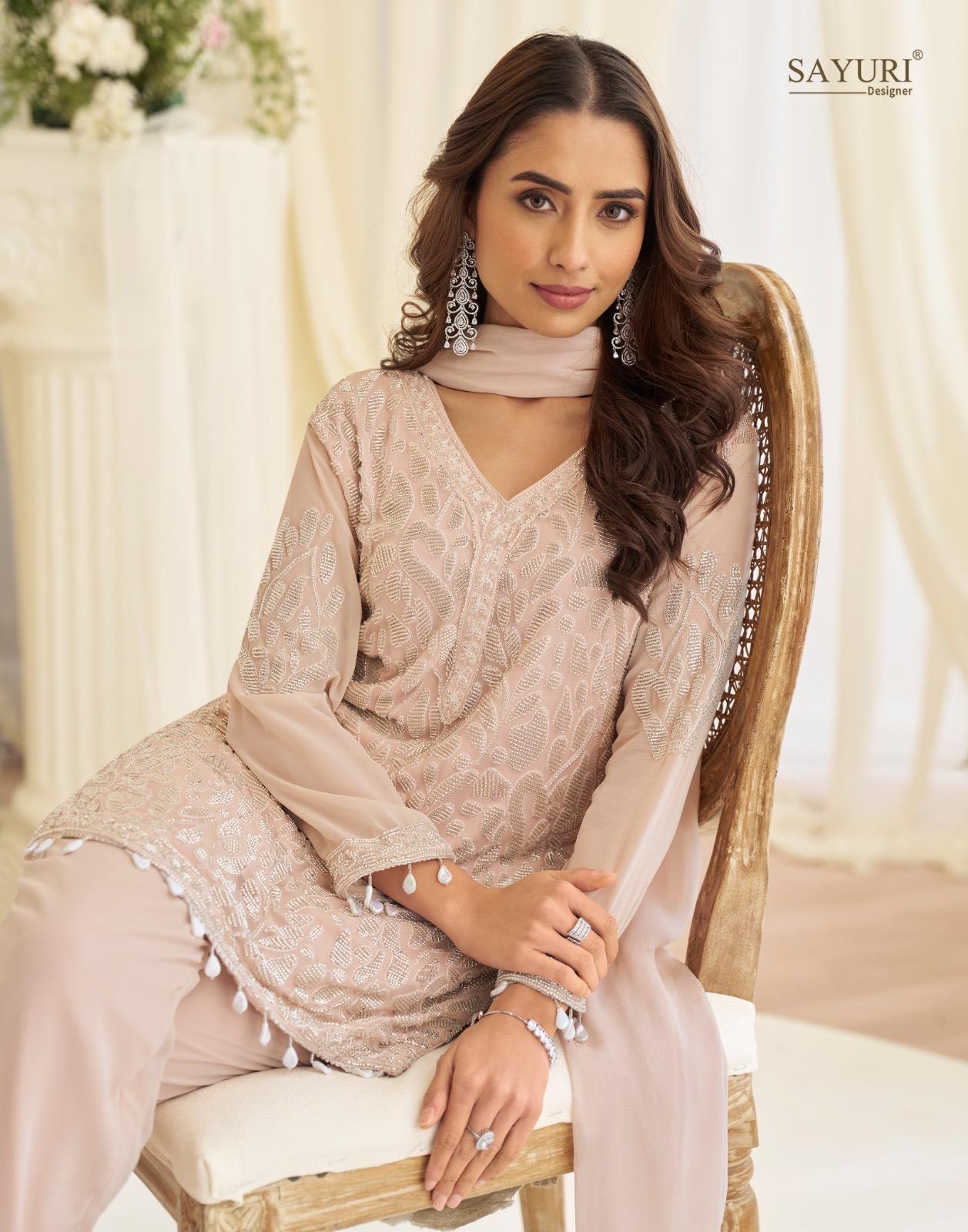 Sayuri Hoor Premium Georgette Chinon Heavy Embroidery Top With Plazzo Pant