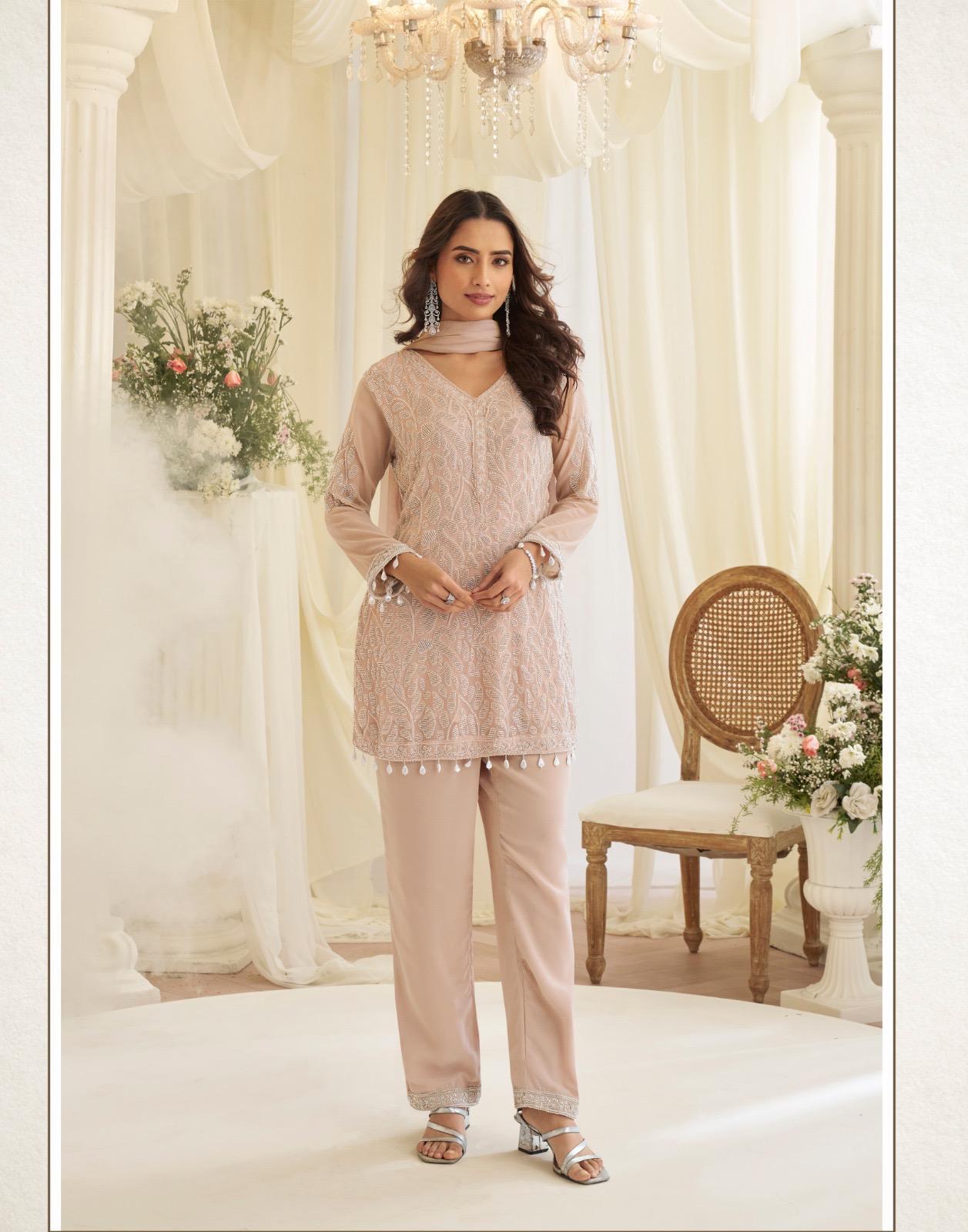 Sayuri Hoor Premium Georgette Chinon Heavy Embroidery Top With Plazzo Pant