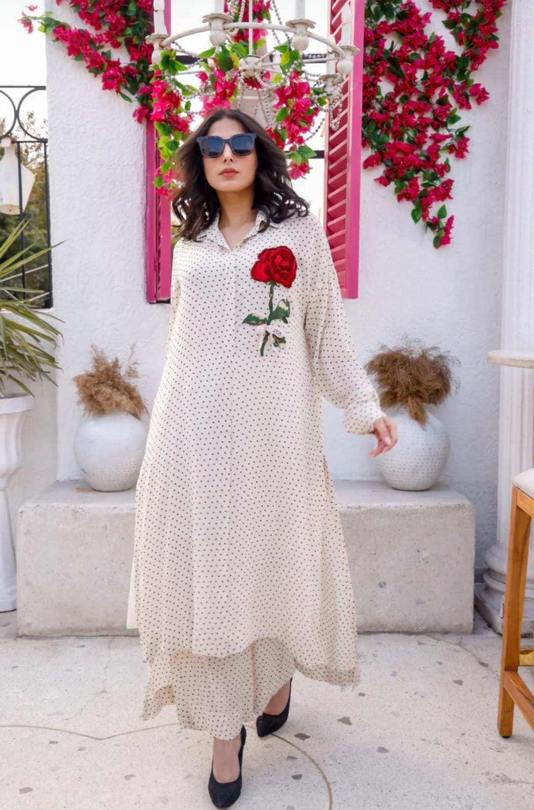VT 1002 T Premium chiffon with full sleeves Embroidered yoke with Schiffli and Zari work KURTI COLLECTION