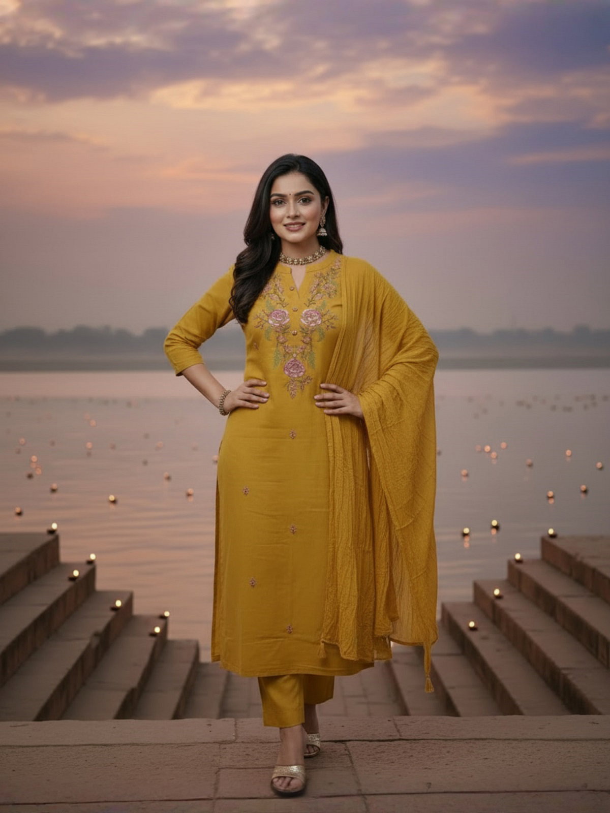 Navya Kurti 192 Party Wear Embroidery Worked Cotton Silk Kurti with Pant and Dupatta Set