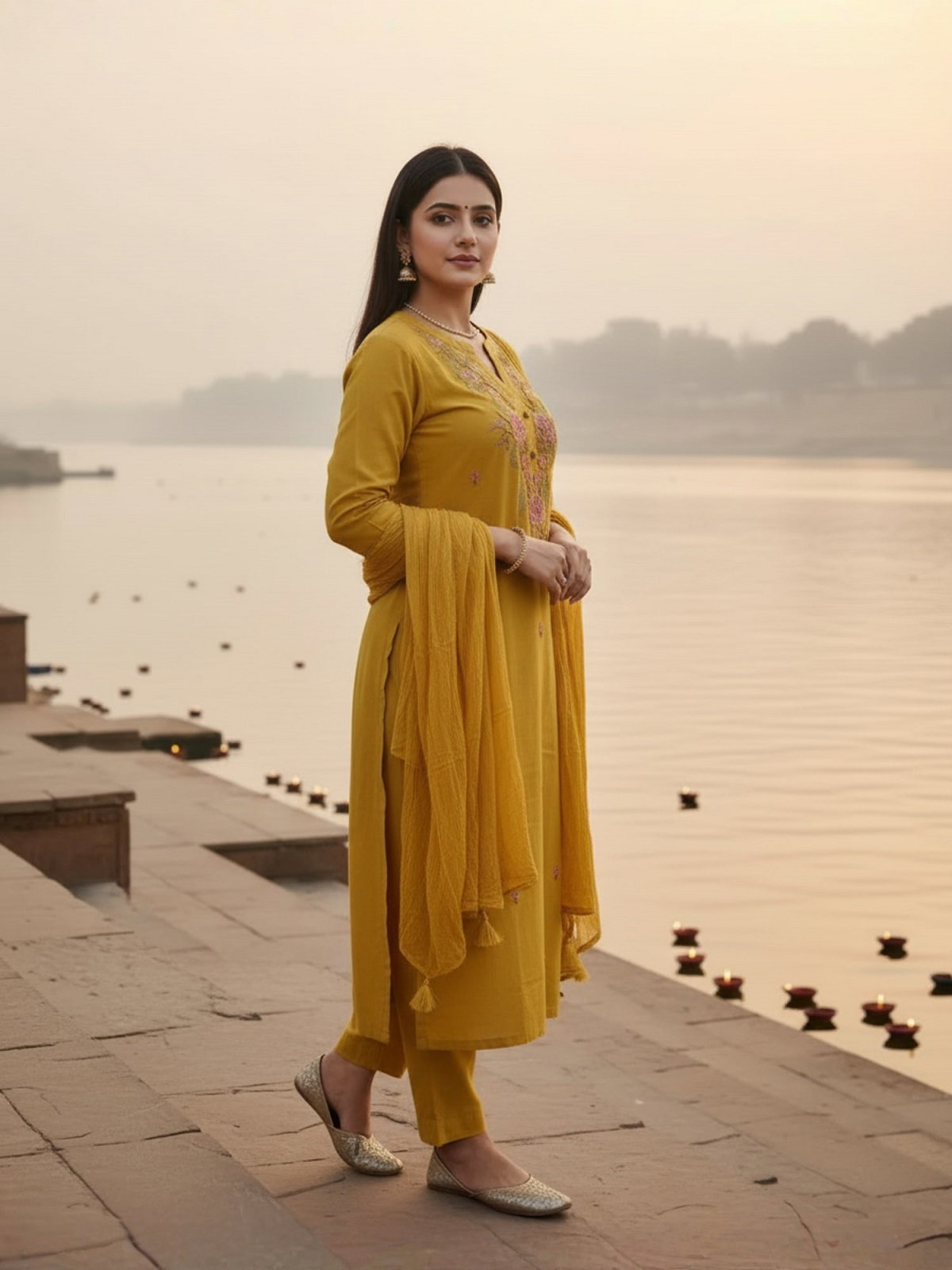 Navya Kurti 192 Party Wear Embroidery Worked Cotton Silk Kurti with Pant and Dupatta Set