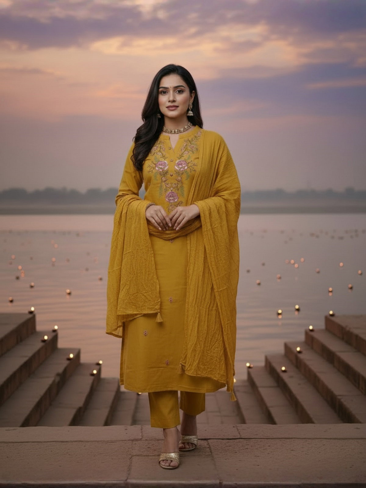 Navya Kurti 192 Party Wear Embroidery Worked Cotton Silk Kurti with Pant and Dupatta Set