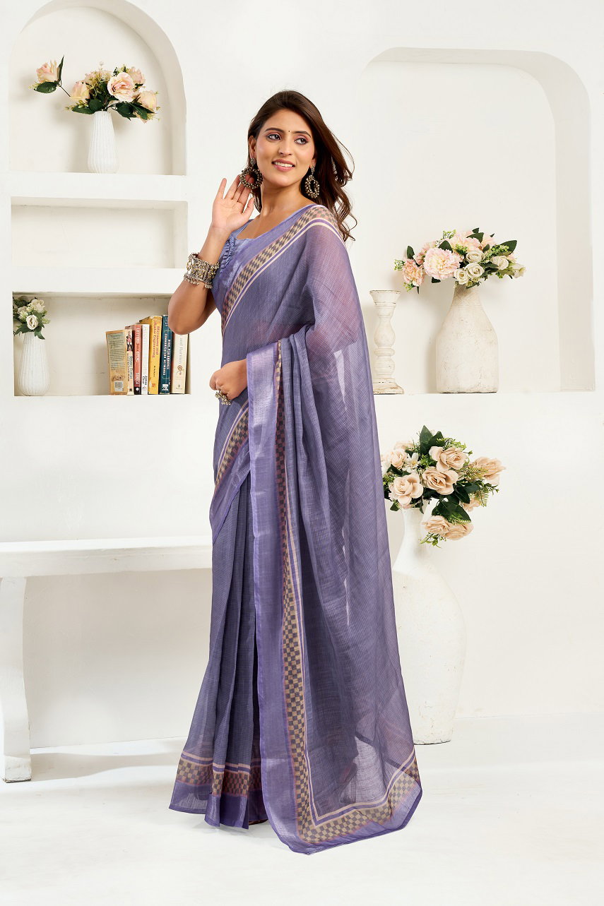 Meera 326 Party Wear Printed Linen Fabric Ready to Wear Saree with Un Stitched Blouse
