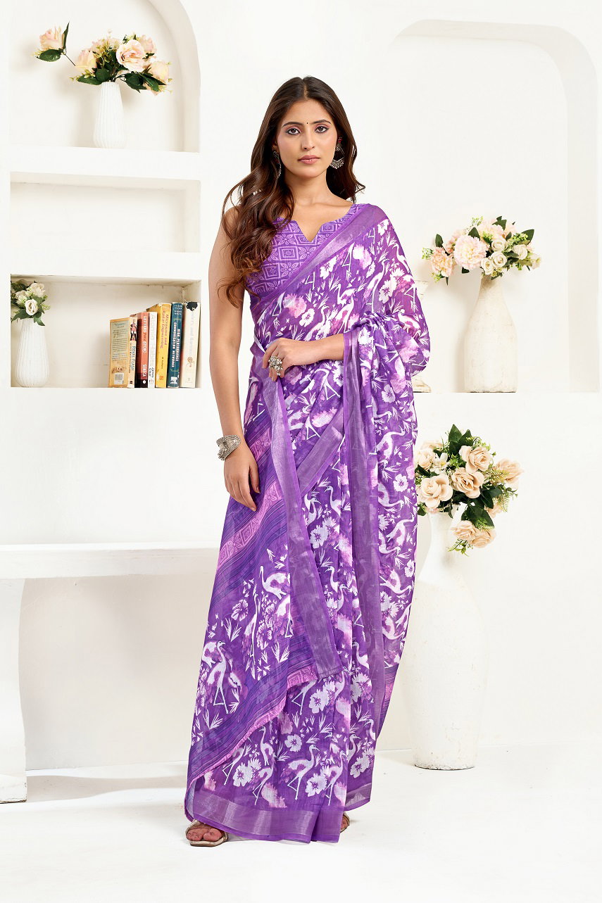 Meera 326 Party Wear Printed Linen Fabric Ready to Wear Saree with Un Stitched Blouse