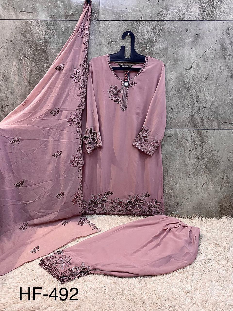 Hoor Tex Hf 492 A to D Georgette Pakistani Suit Kurti Bottom With Dupatta Collection 
