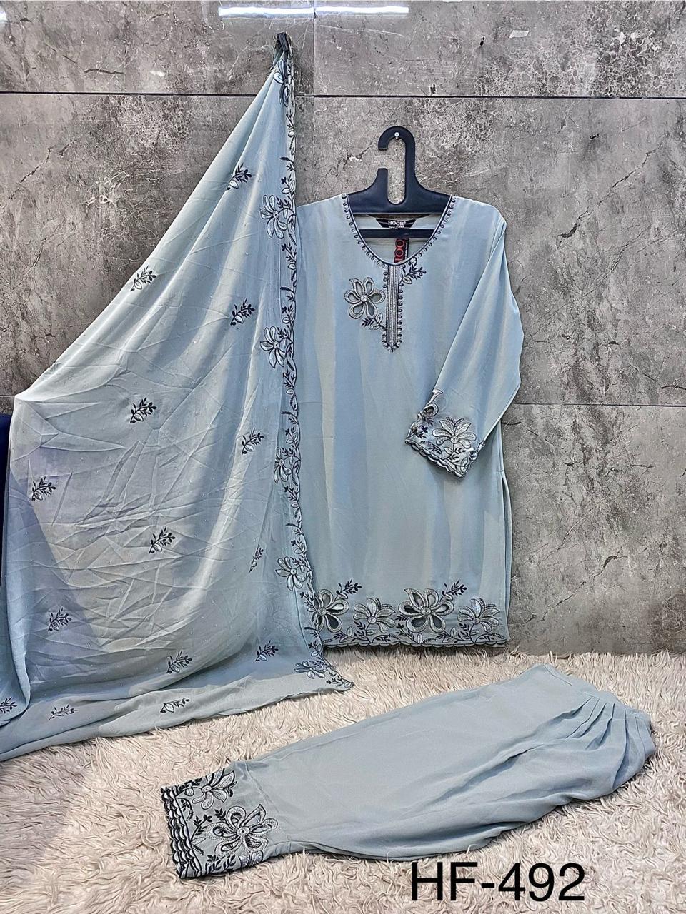 Hoor Tex Hf 492 A to D Georgette Pakistani Suit Kurti Bottom With Dupatta Collection 