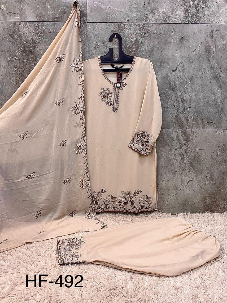 Hoor Tex Hf 492 A to D Georgette Pakistani Suit Kurti Bottom With Dupatta Collection 