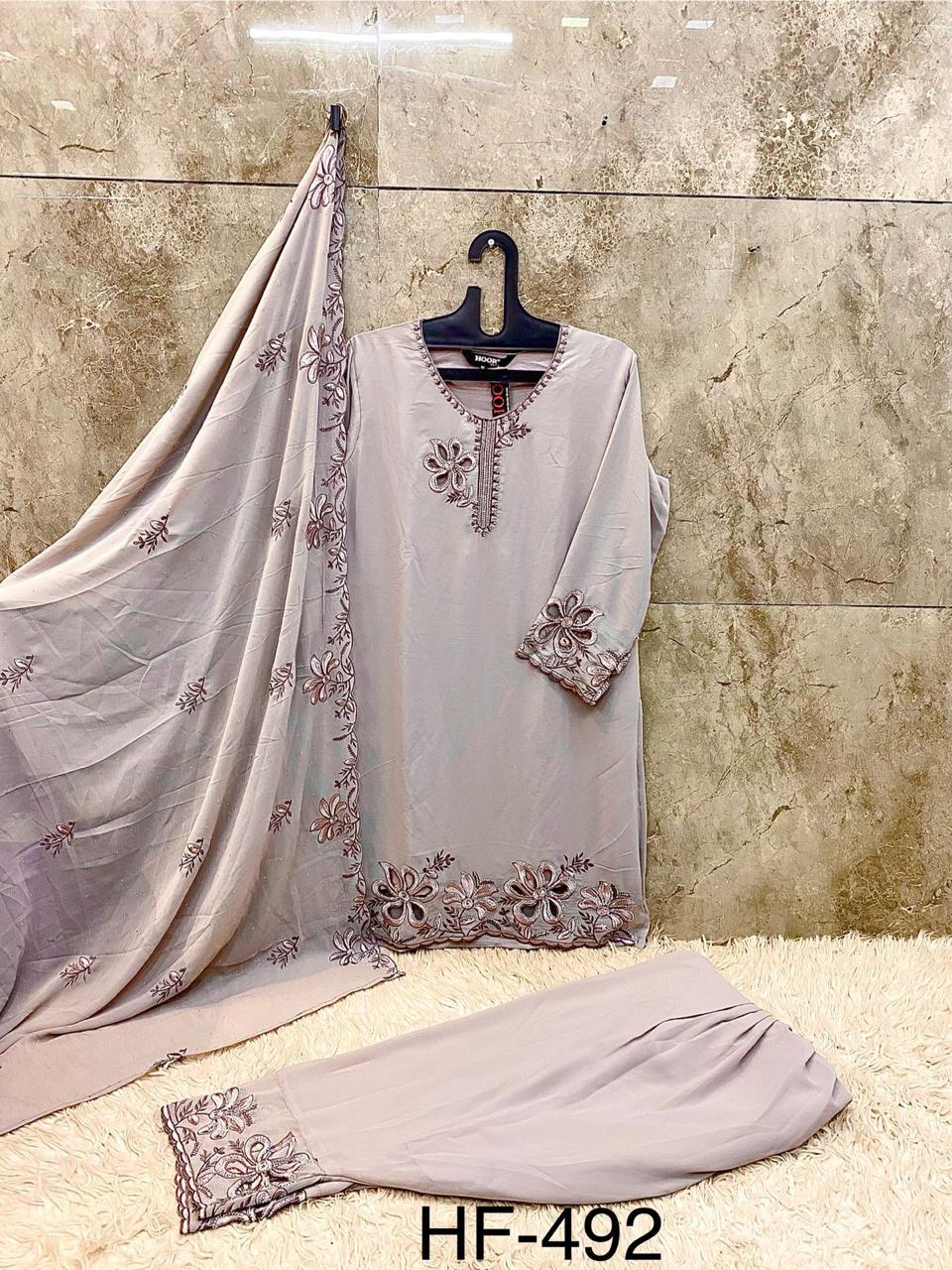 Hoor Tex Hf 492 A to D Georgette Pakistani Suit Kurti Bottom With Dupatta Collection 