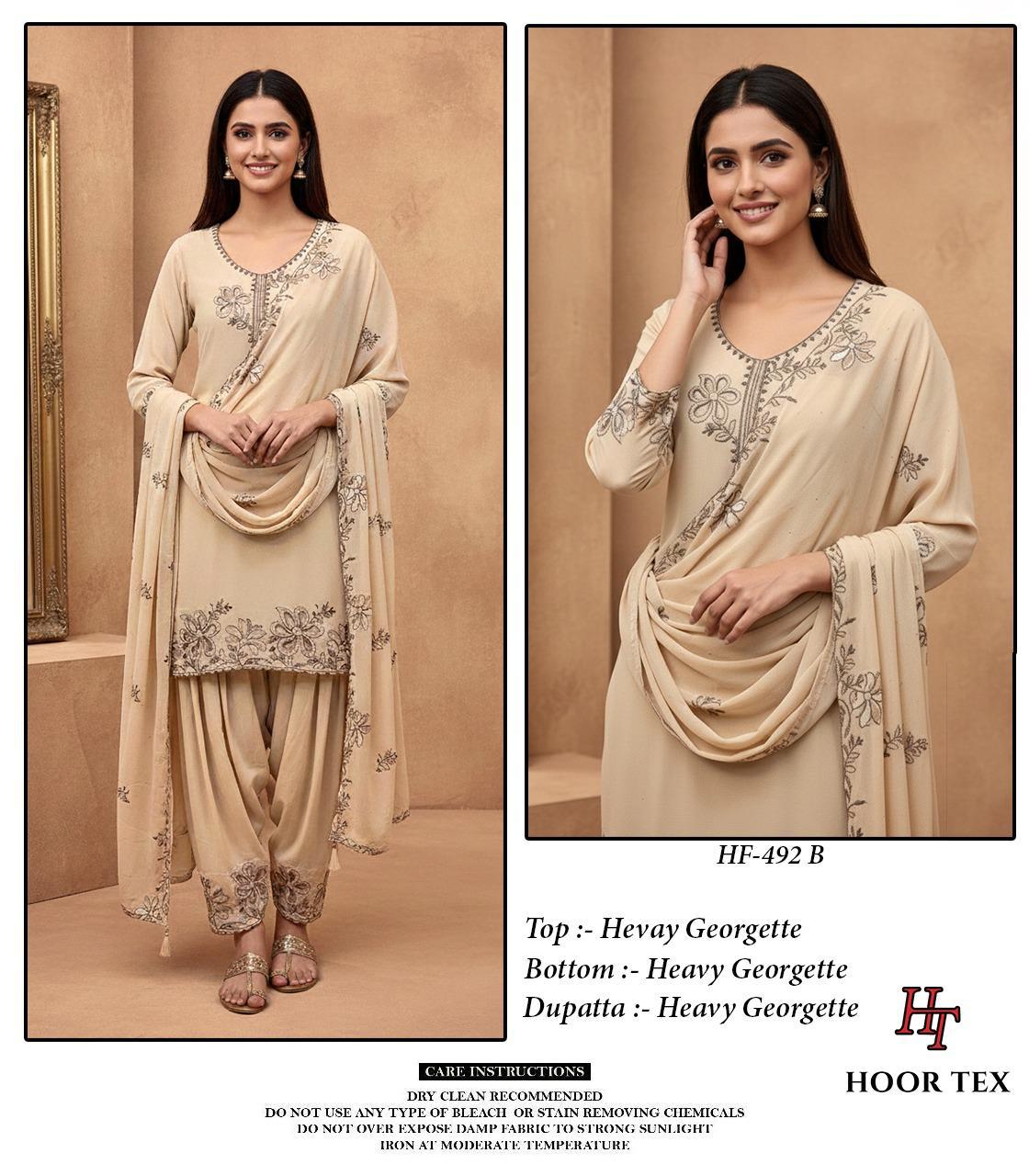 Hoor Tex Hf 492 A to D Georgette Pakistani Suit Kurti Bottom With Dupatta Collection 