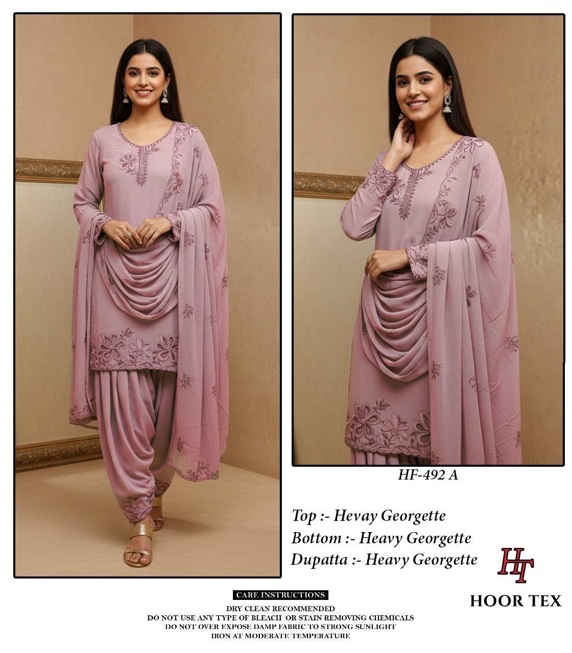 Hoor Tex Hf 492 A to D Georgette Pakistani Suit Kurti Bottom With Dupatta Collection 