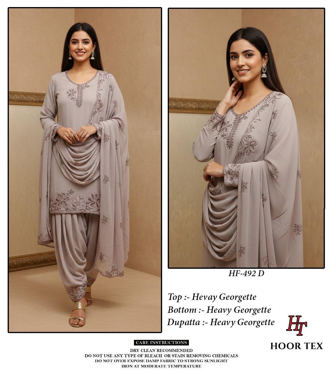 Hoor Tex Hf 492 A to D Georgette Pakistani Suit Kurti Bottom With Dupatta Collection 