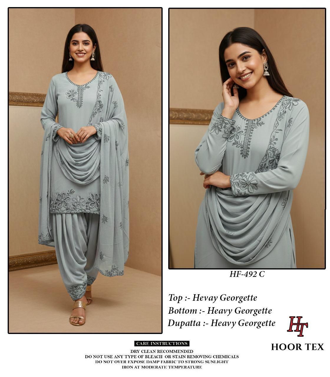 Hoor Tex Hf 492 A to D Georgette Pakistani Suit Kurti Bottom With Dupatta Collection 