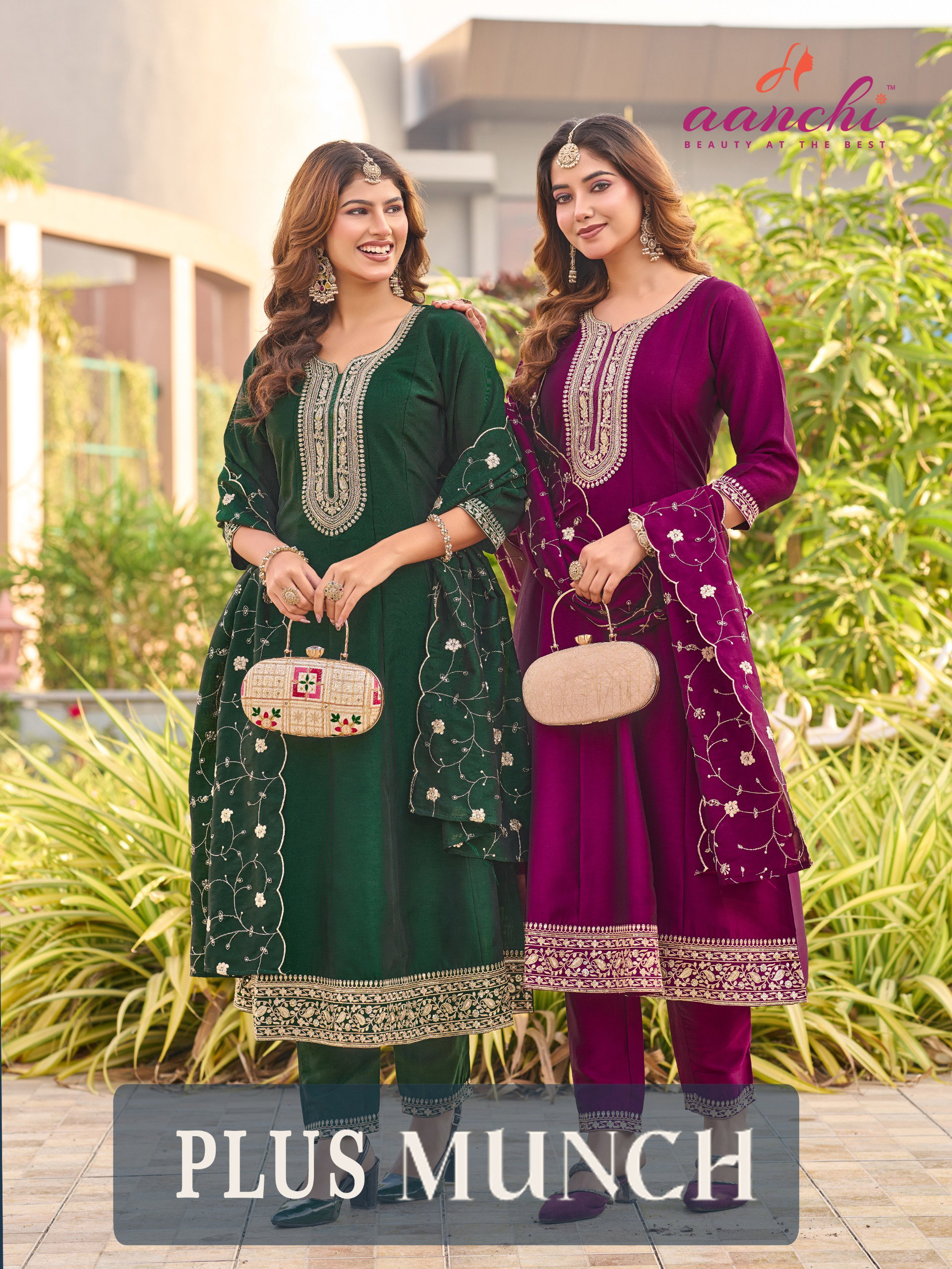 Aanchi Plus Munch Crystal Silk Kurti Pant And Dupatta Collection