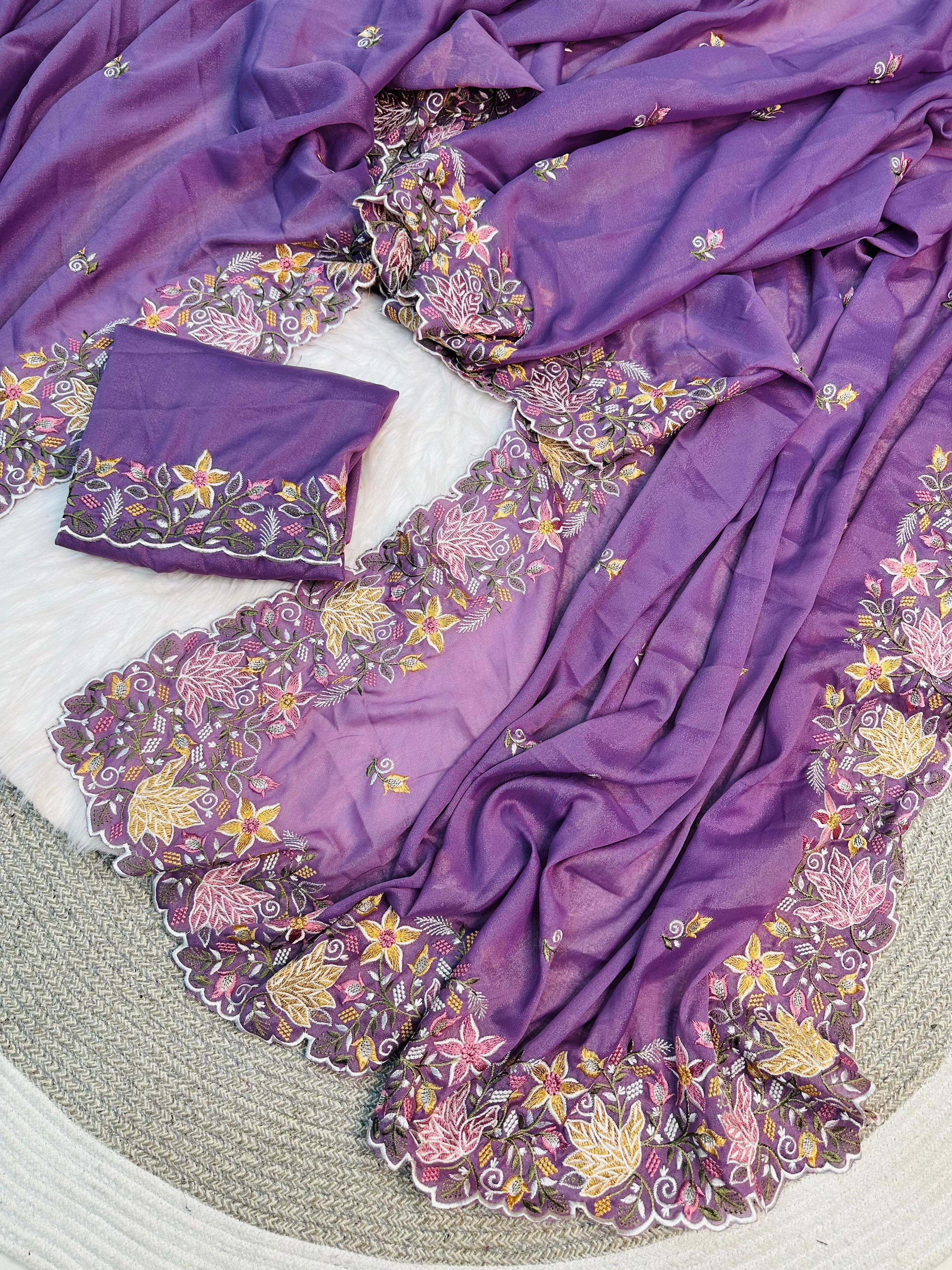 LB Star Georgette Multi Thread Embroidery Wedding Wear Saree