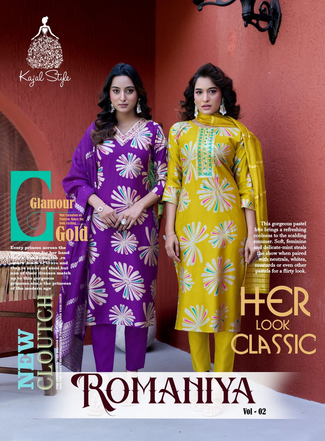 Romaniya Vol 2 By Kajal Trends Vertican Embroidery Kurti Pant And Dupatta