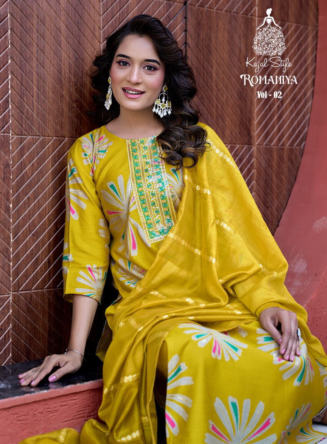 Romaniya Vol 2 By Kajal Trends Vertican Embroidery Kurti Pant And Dupatta