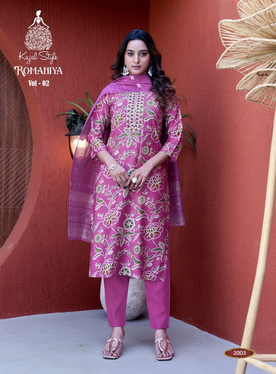 Romaniya Vol 2 By Kajal Trends Vertican Embroidery Kurti Pant And Dupatta