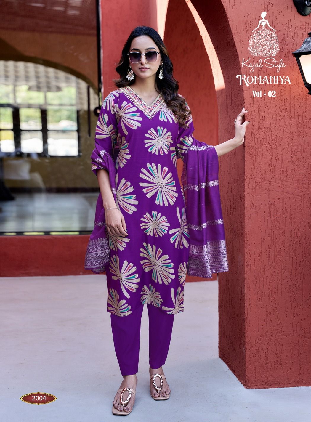 Romaniya Vol 2 By Kajal Trends Vertican Embroidery Kurti Pant And Dupatta