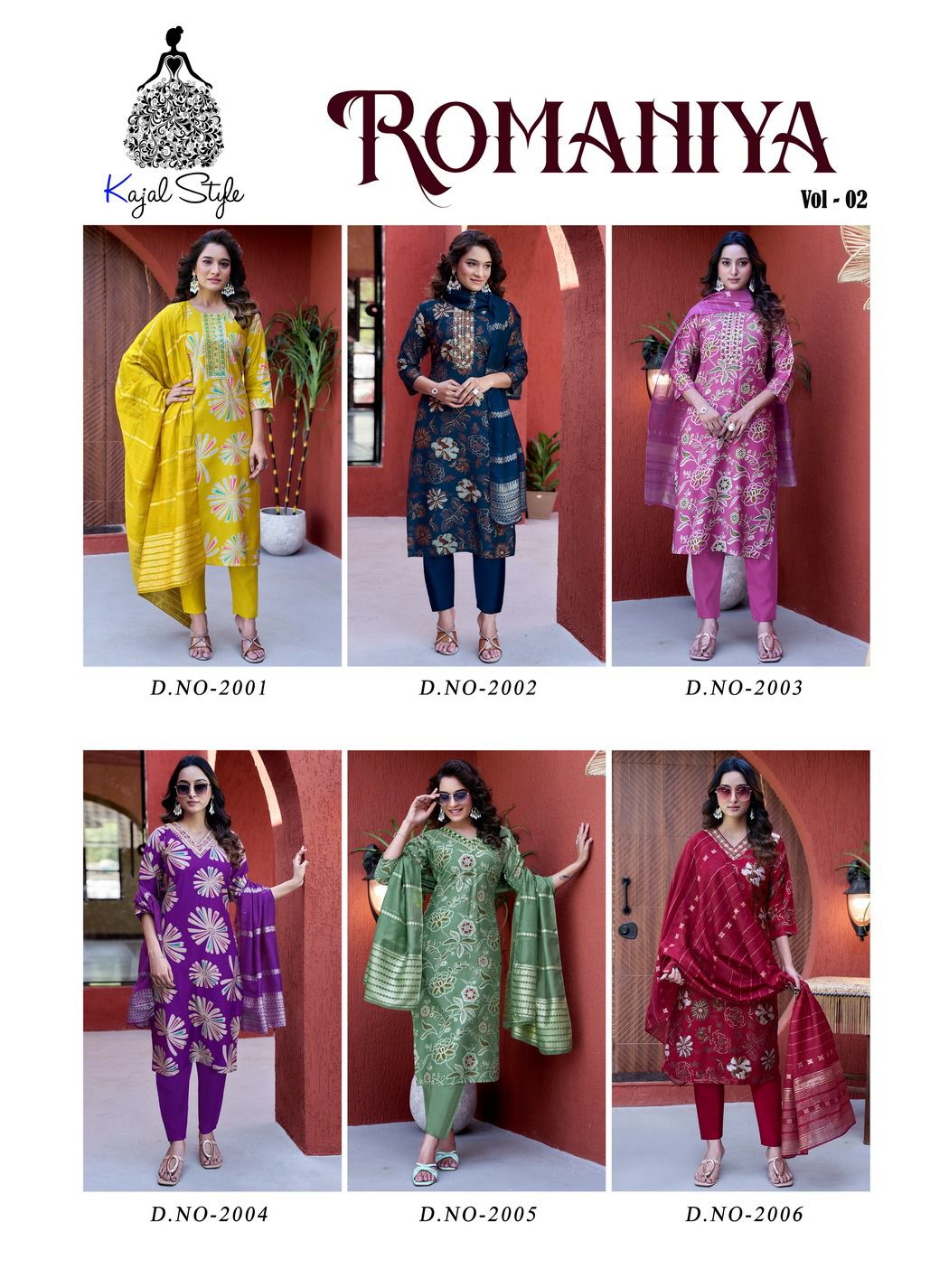 Romaniya Vol 2 By Kajal Trends Vertican Embroidery Kurti Pant And Dupatta