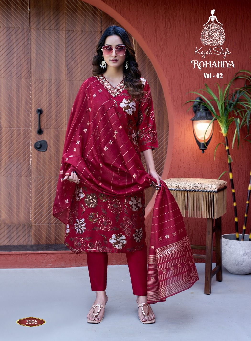 Romaniya Vol 2 By Kajal Trends Vertican Embroidery Kurti Pant And Dupatta