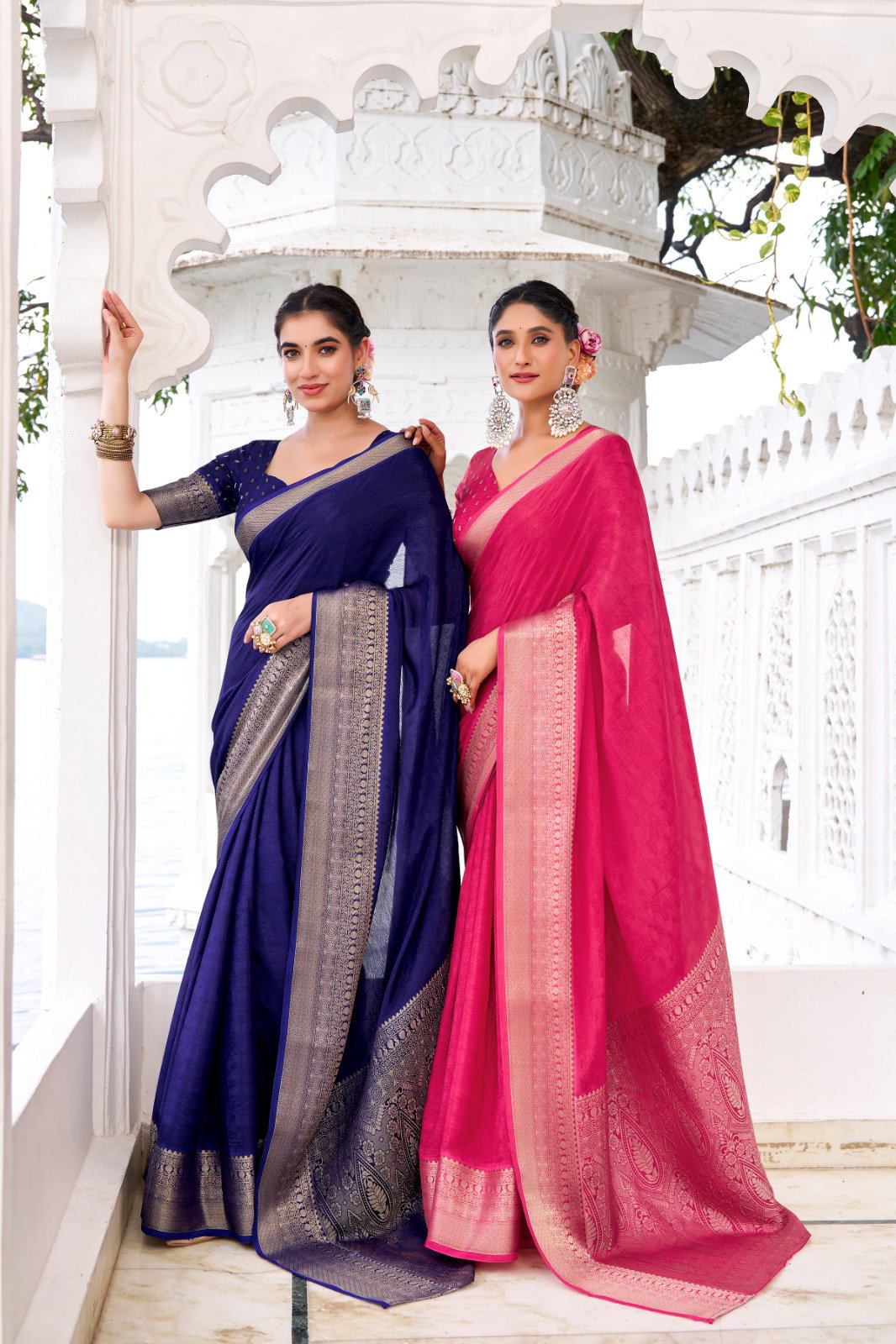 Lekha YF Mritsa Chinon Self Printed Zari Weaving Saree
