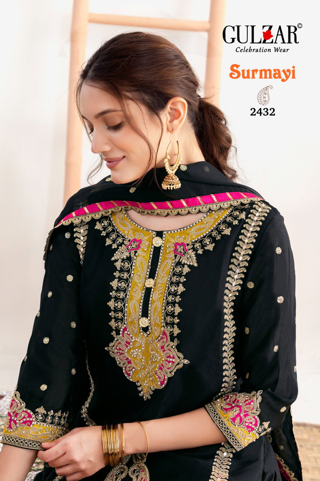 Gulzar Surmayi Chinon With Mirror Work Top Bottom And Dupatta