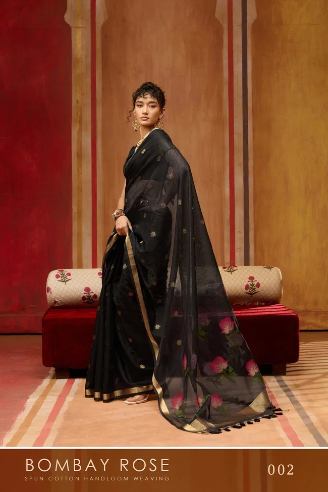 Rajtex Bombay Rose Munga Cotton Handloom Organza Weaving Pallu Saree Collection