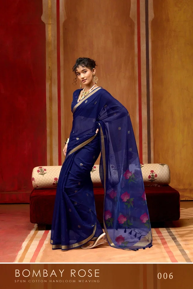 Rajtex Bombay Rose Munga Cotton Handloom Organza Weaving Pallu Saree Collection
