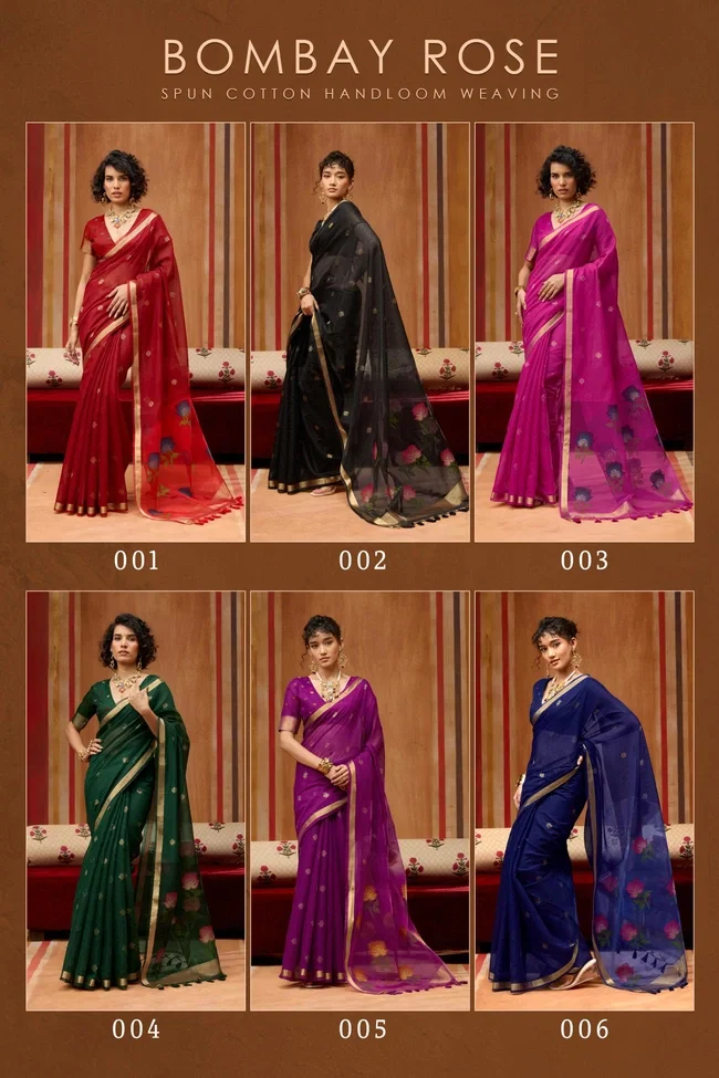 Rajtex Bombay Rose Munga Cotton Handloom Organza Weaving Pallu Saree Collection