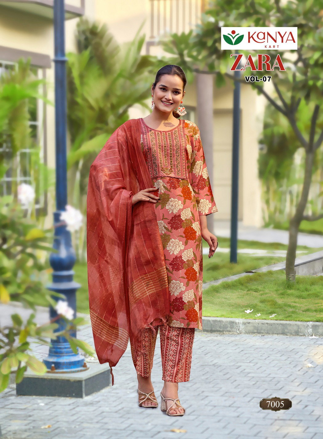 De Zara Vol 7 Rayon Printed Straight Cut Embroidered Kurti With Bottom Dupatta