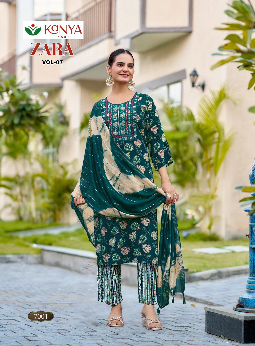 De Zara Vol 7 Rayon Printed Straight Cut Embroidered Kurti With Bottom Dupatta