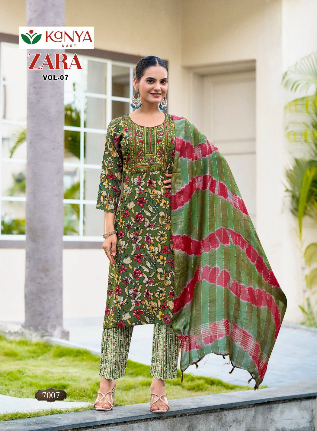 De Zara Vol 7 Rayon Printed Straight Cut Embroidered Kurti With Bottom Dupatta