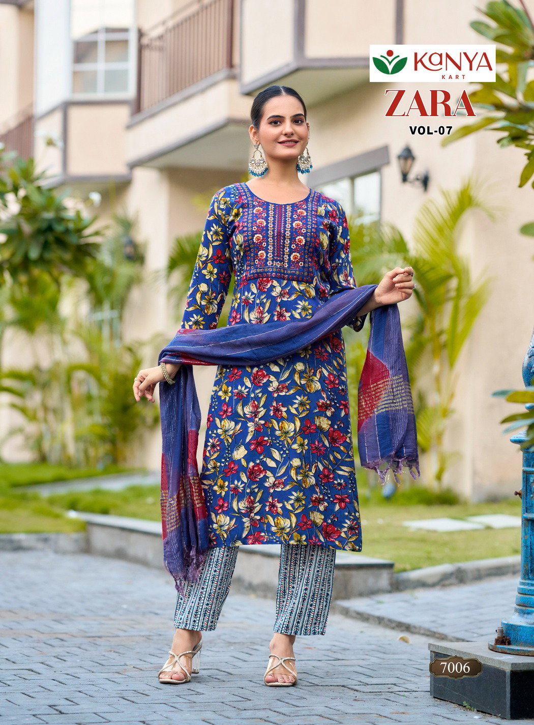 De Zara Vol 7 Rayon Printed Straight Cut Embroidered Kurti With Bottom Dupatta