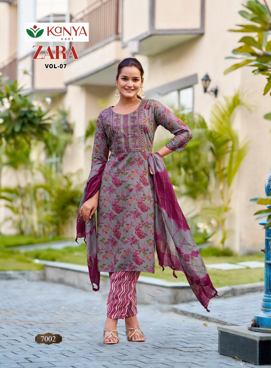 De Zara Vol 7 Rayon Printed Straight Cut Embroidered Kurti With Bottom Dupatta