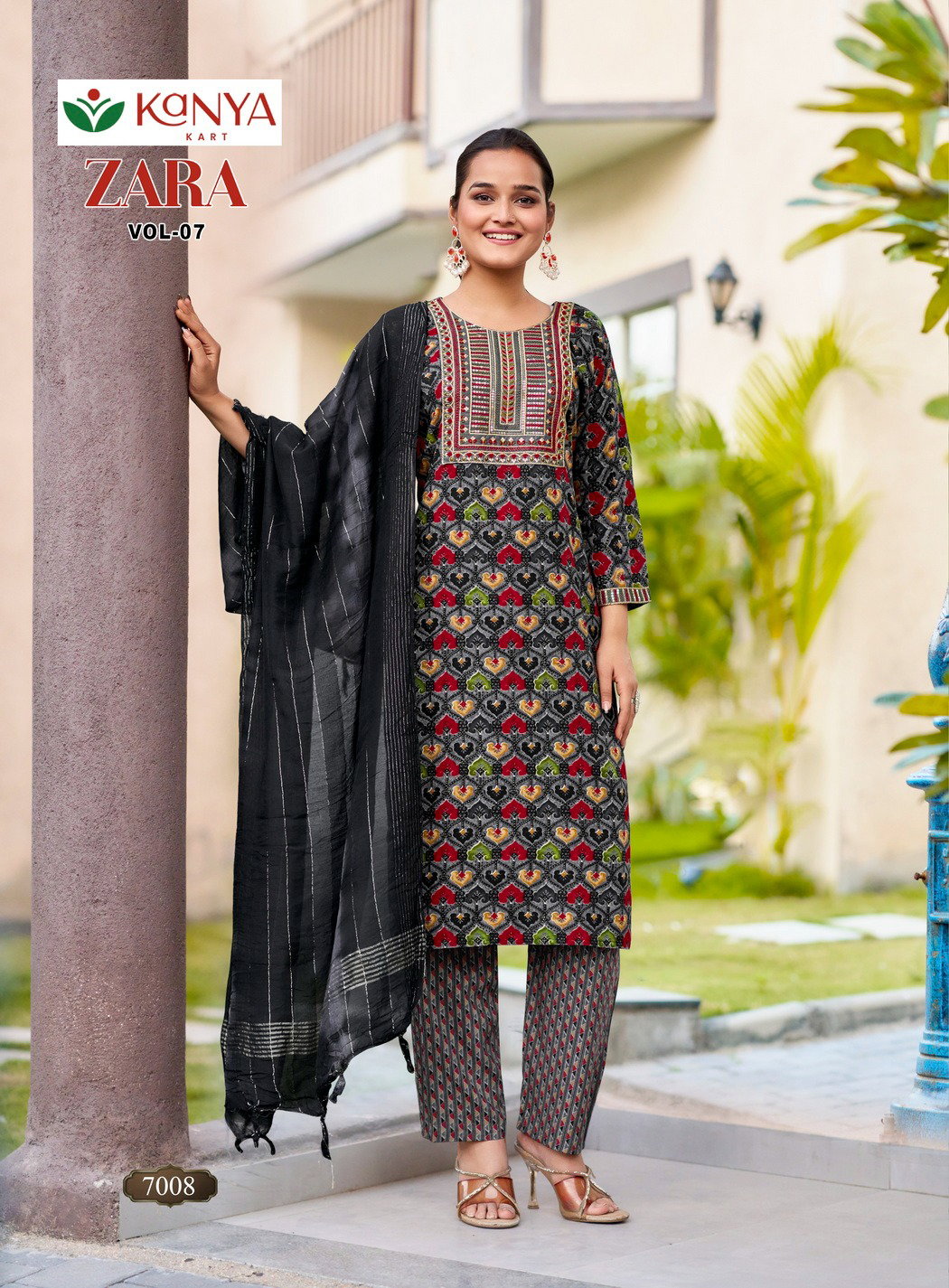 De Zara Vol 7 Rayon Printed Straight Cut Embroidered Kurti With Bottom Dupatta
