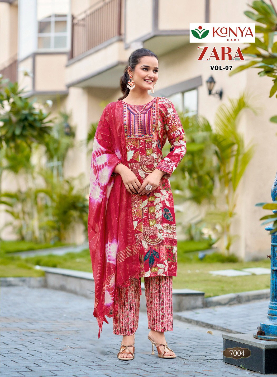De Zara Vol 7 Rayon Printed Straight Cut Embroidered Kurti With Bottom Dupatta
