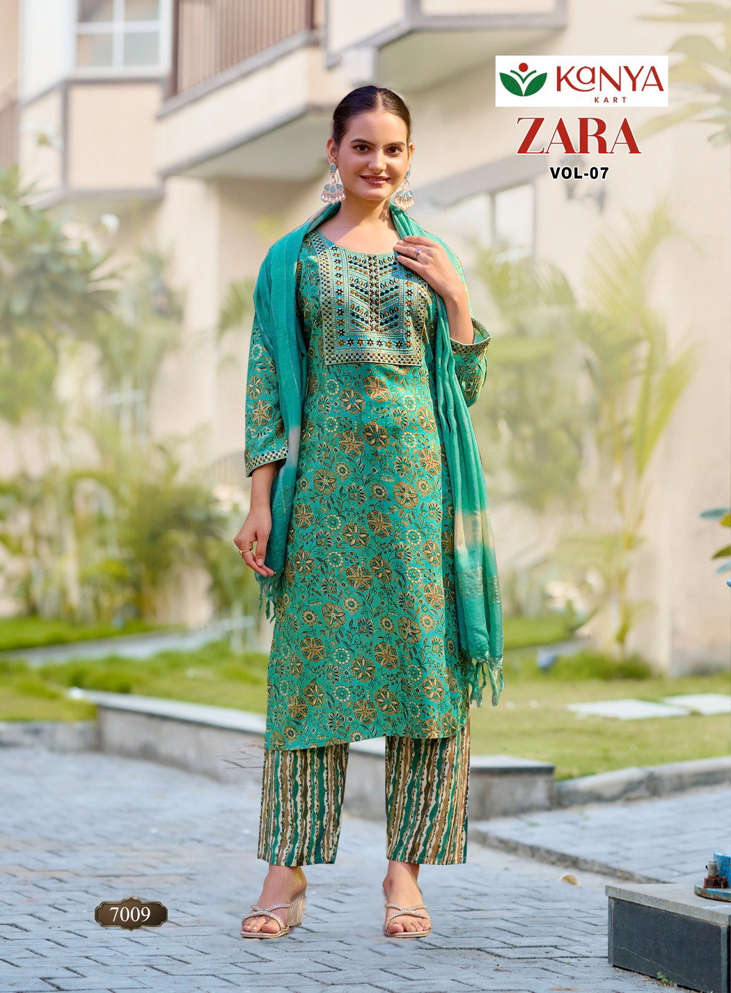 De Zara Vol 7 Rayon Printed Straight Cut Embroidered Kurti With Bottom Dupatta