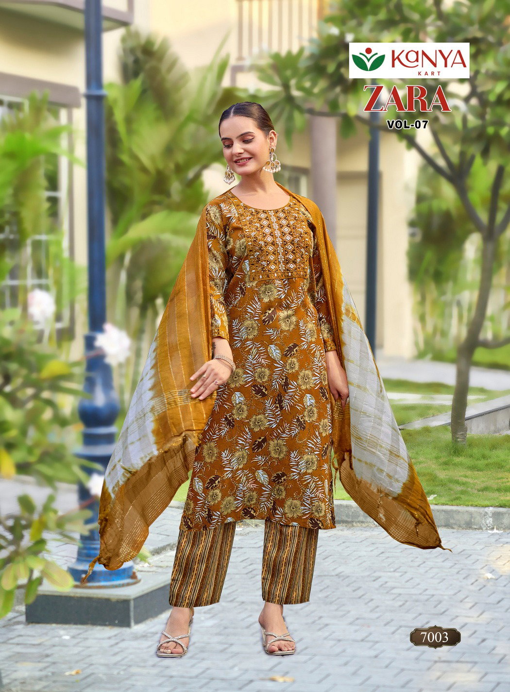De Zara Vol 7 Rayon Printed Straight Cut Embroidered Kurti With Bottom Dupatta