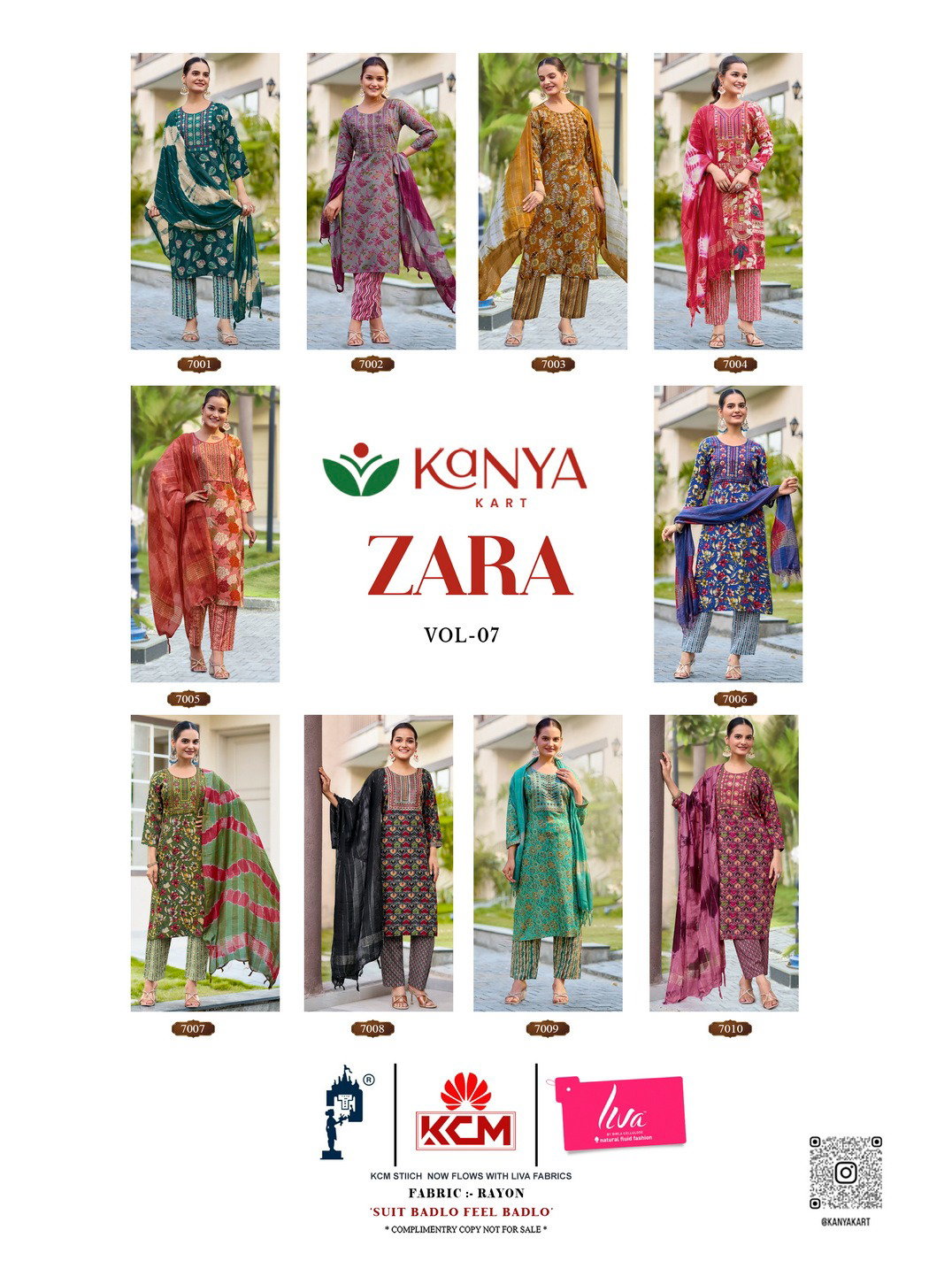 De Zara Vol 7 Rayon Printed Straight Cut Embroidered Kurti With Bottom Dupatta