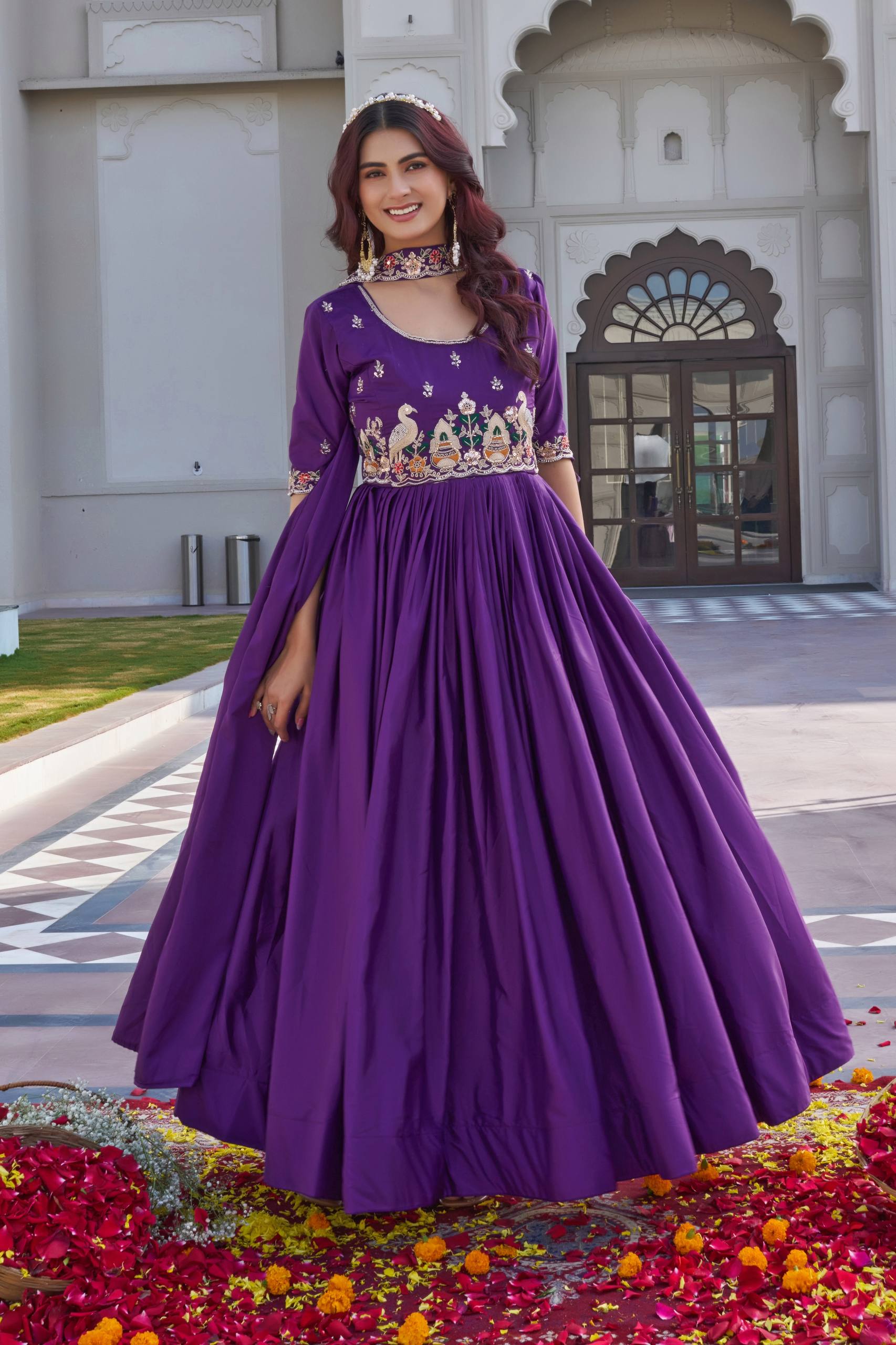 Ram 152 Crape Silk Embroidery Worked Gown With Dupatta Collection