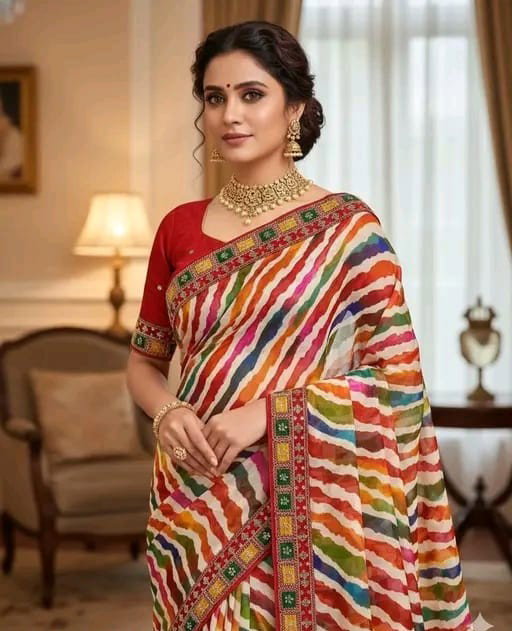 Multi Rangila Georgette Leheriya Printed Fancy Saree Collection