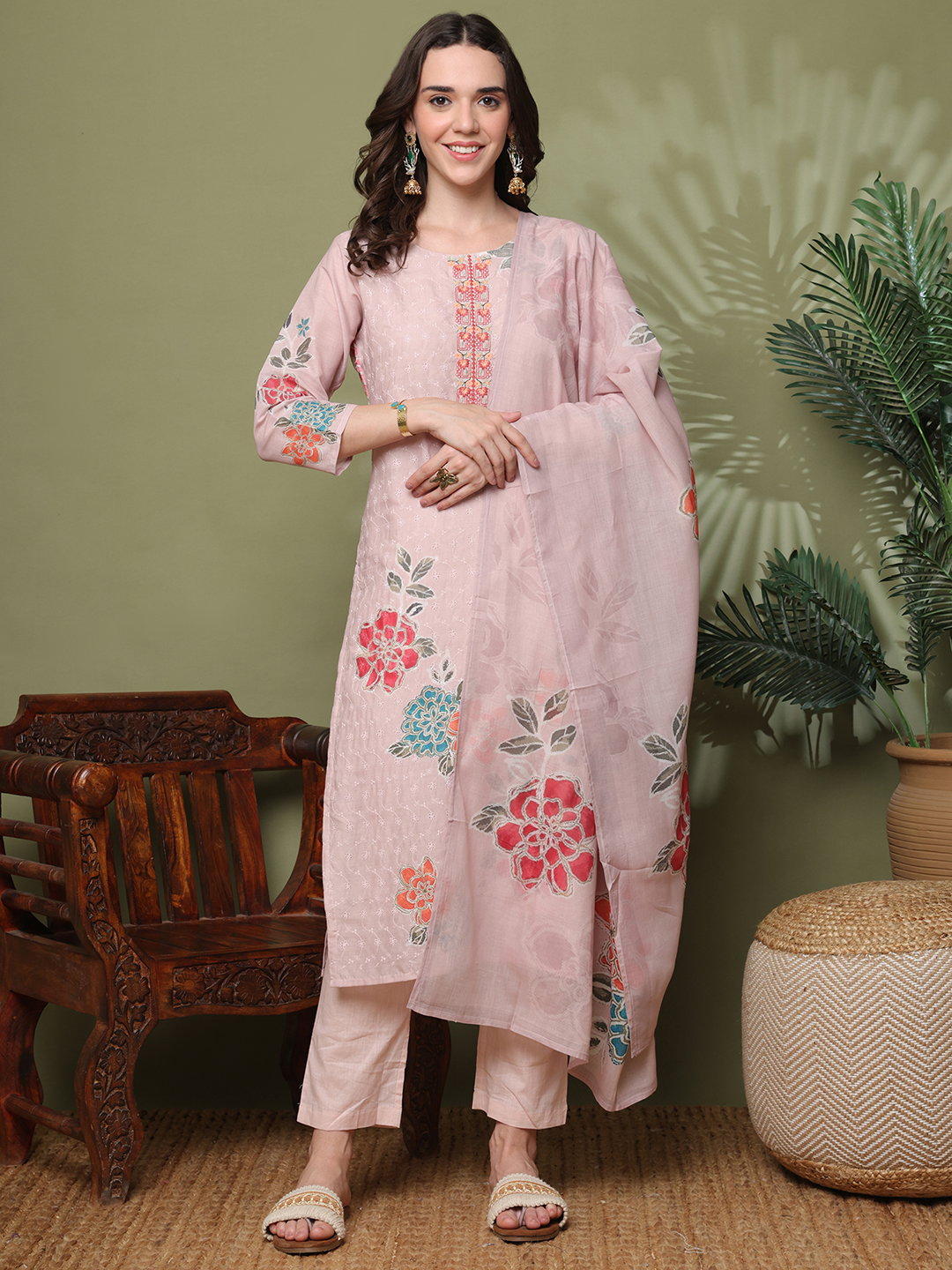 Hr 1419 Polyester Schiffli Printed Kurti Pant And Dupatta Collection