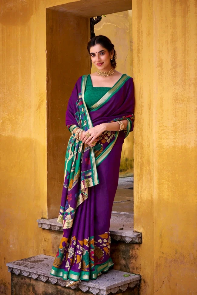 Lekha Yf 7048 Viscose Chanderi Kalamkari Printed Fancy Saree Collection