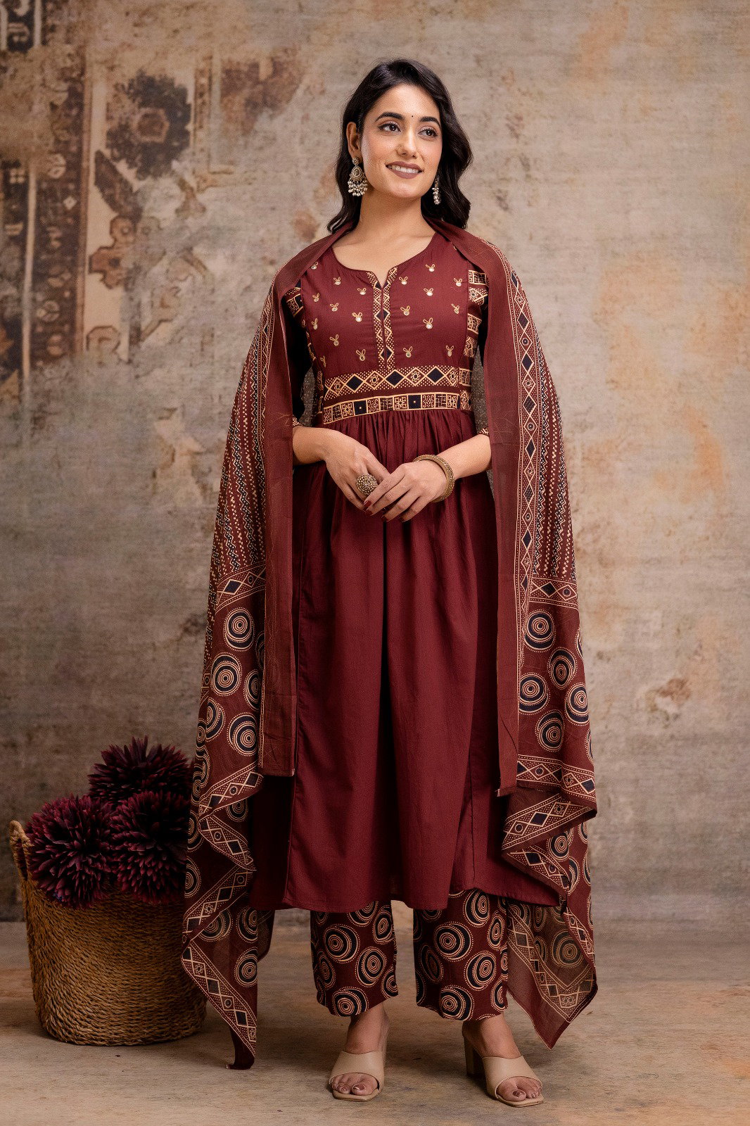 Naisha K 536 Cotton With Embroidery Kurti Pant And Dupatta Collection