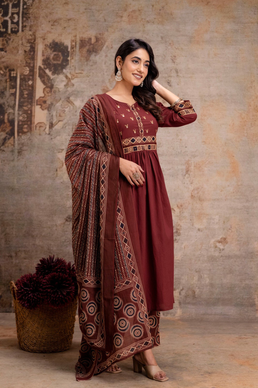 Naisha K 536 Cotton With Embroidery Kurti Pant And Dupatta Collection