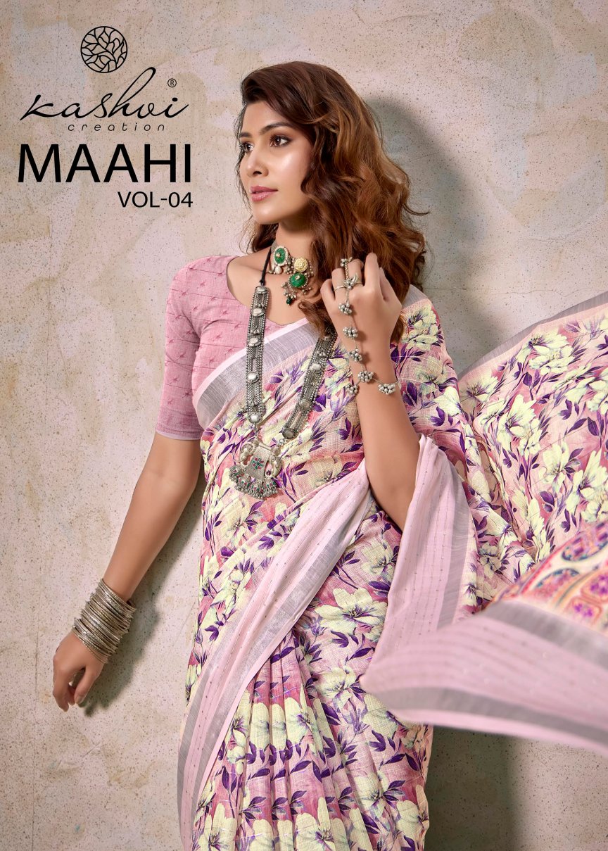 Kashvi Maahi Vol 4 Linen With Sequence Border Saree Collection