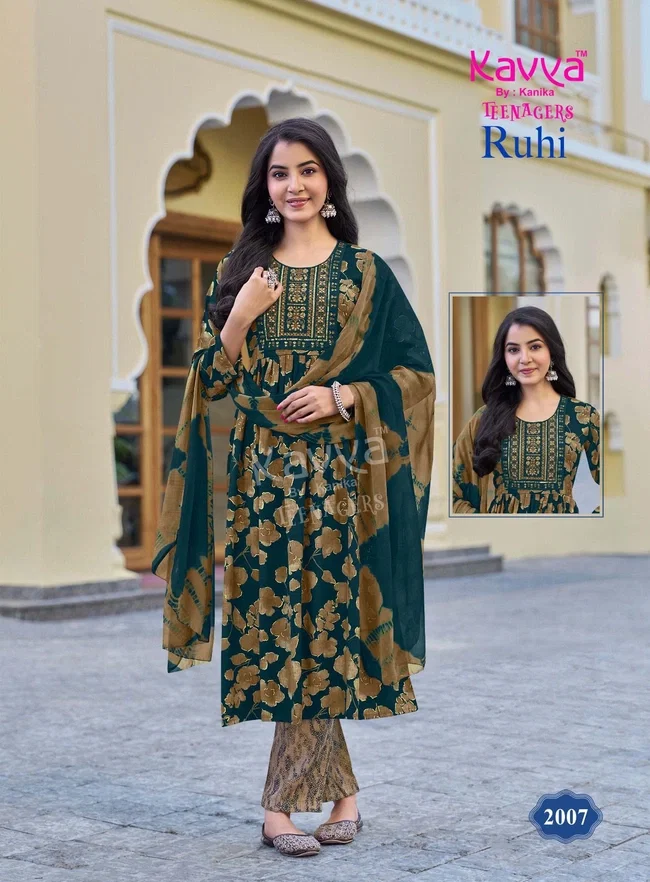 Kavya Ruhi vol 20 Umbrella Cut Capsule foil print Top Bottom with Dupatta Collection