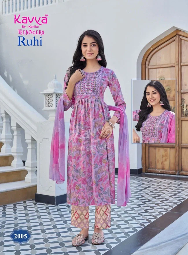 Kavya Ruhi vol 20 Umbrella Cut Capsule foil print Top Bottom with Dupatta Collection