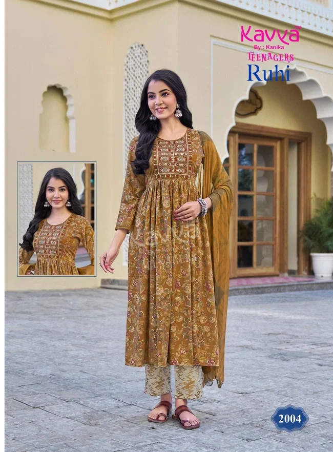 Kavya Ruhi vol 20 Umbrella Cut Capsule foil print Top Bottom with Dupatta Collection